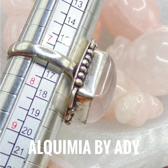 Rose Quartz silver big cabochon statement gem ring - Picture 3 of 3